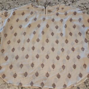 Maurices Cream Blouse with Brown Medallion Print